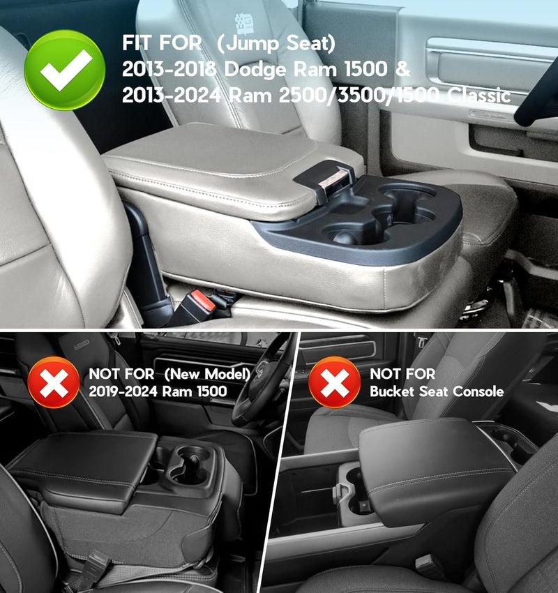 Sinvanho Store Center Console Cover for 2013-2018 Ram 1500 & 2013-2024 Dodge Ram 2500/3500/1500 Classic Model, PU Leather Middle Console Cover Car Accessories with Hidden Pockets, Jump Seat Only (Grey) - Image 2